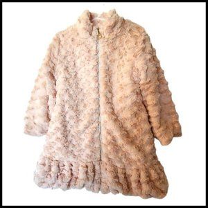 Widgeon‎ Girls Zipper Front Faux Fur Coat size 5 Years Light Pink Floral Ruffle